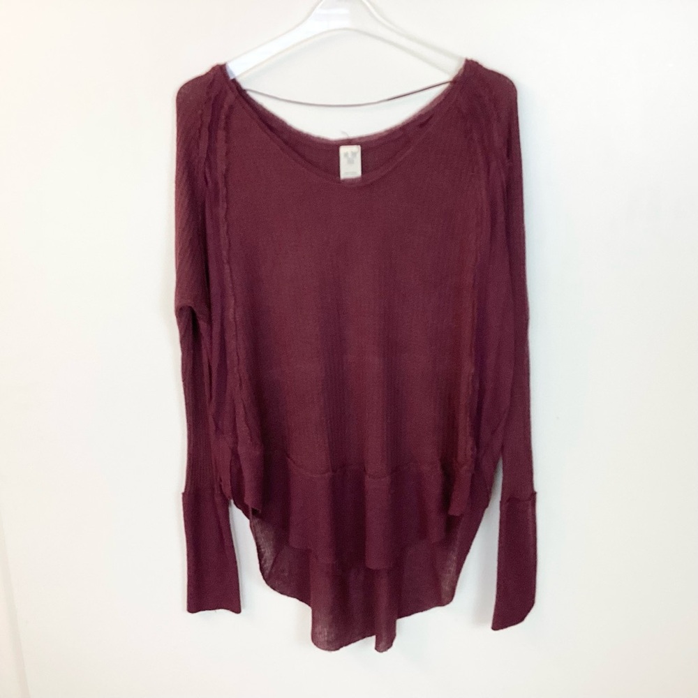 Free People We The Free Long Sleeve Catalina V-Neck Thermal Top - Burgundy - M